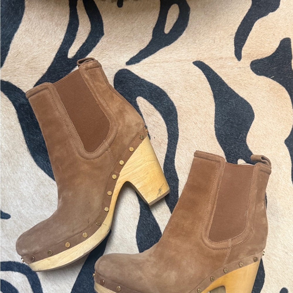 Veronica Beard Brown Suede Clog Heel Ankle Boots